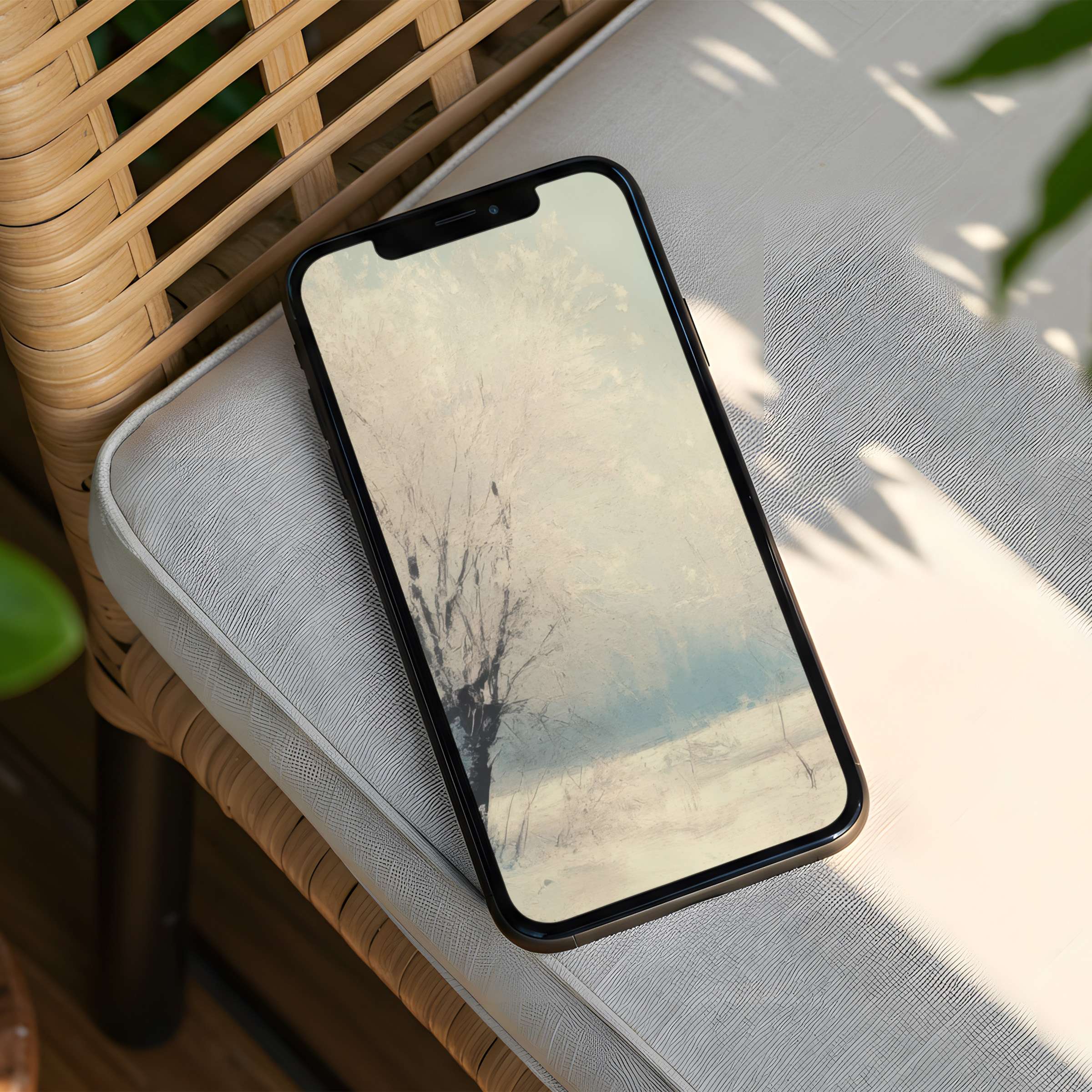 Calm your mind with this elegant winter-themed iPhone background instant download for phone screens in soothing pastel hues