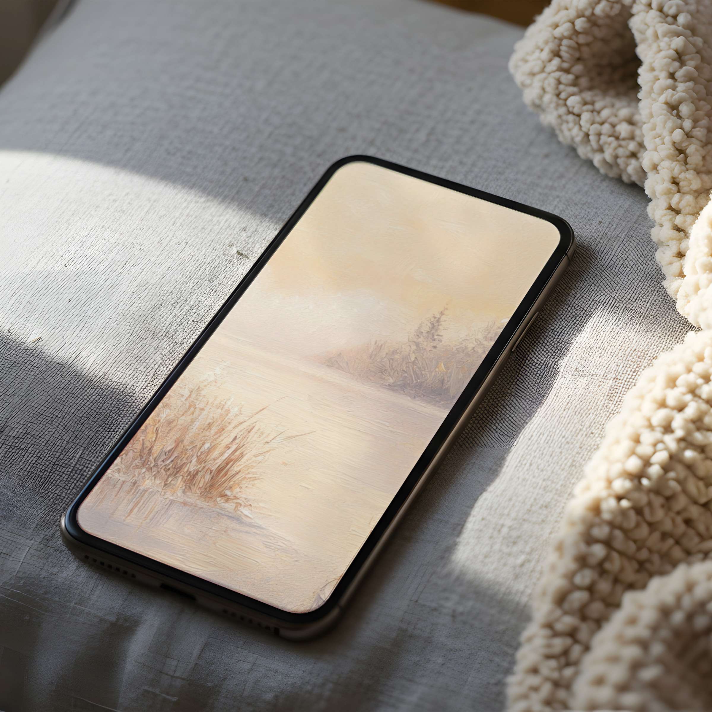 Elegant phone wallpaper featuring serene pastel landscape art for a calm, curated space suitable for iPhone and android phones
