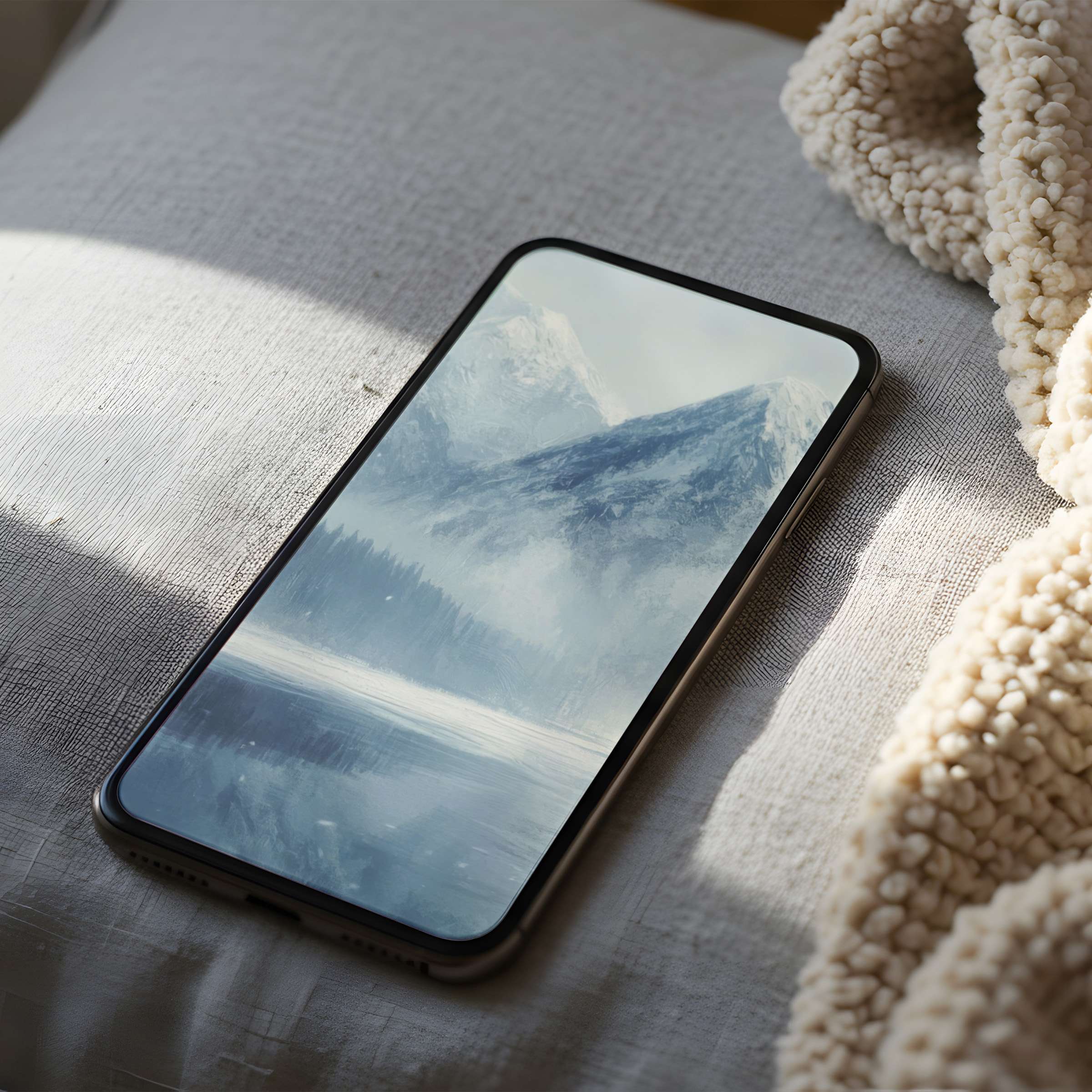 Elegant phone wallpaper featuring a serene winter mountain landscape in high resolution, perfect for iPhone and Android digital download