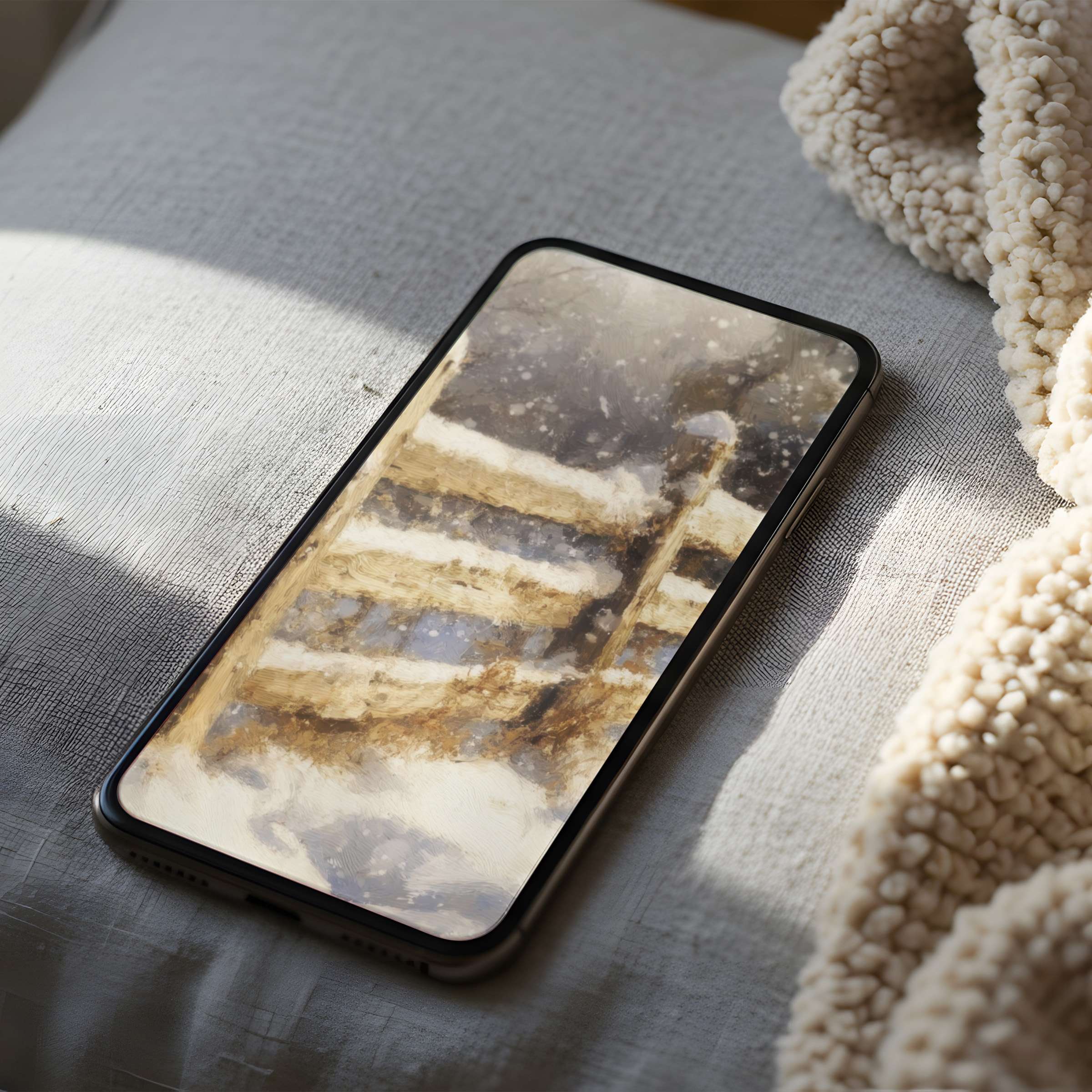 Elegant abstract phone wallpaper with earthy tones and textured strokes, ideal for iPhone and Android High resolution digital download enhances serenity