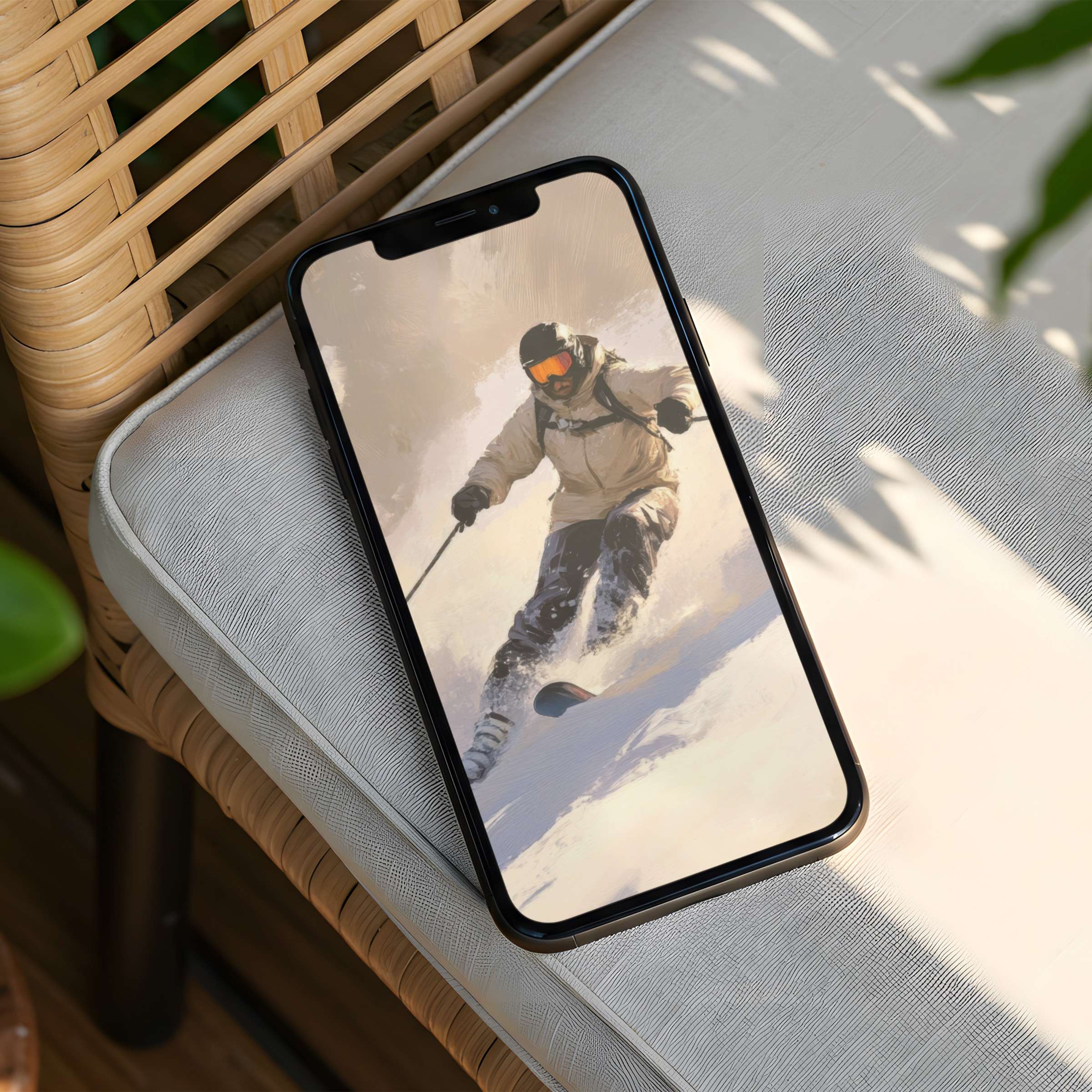 Elegant iPhone background featuring a skier in motion on a textured surface perfect for instant download to bring calm and inspiration to your phone