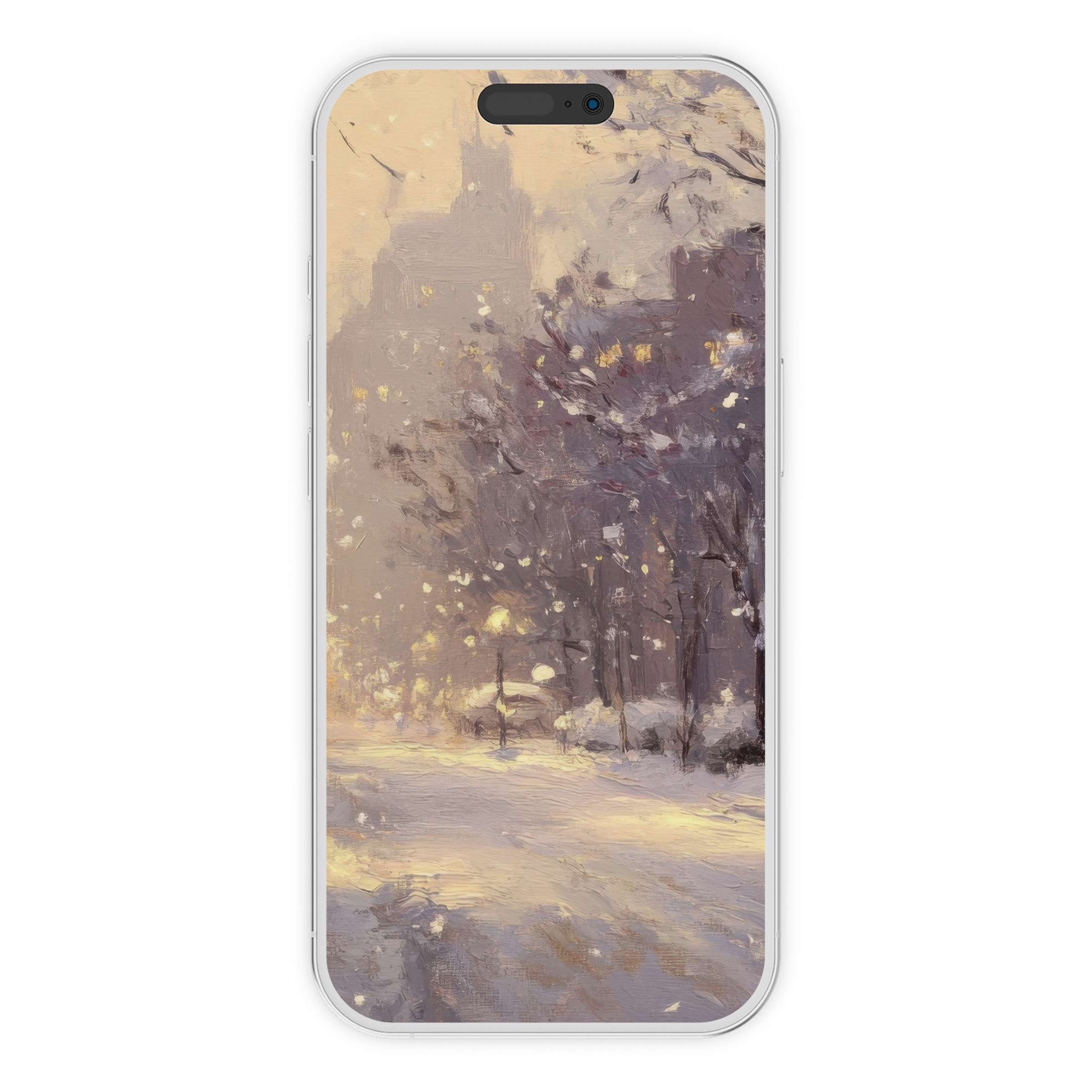 Elegant winter iPhone wallpaper, a serene phone background with soft brushstrokes and snowy hues; perfect digital download choice