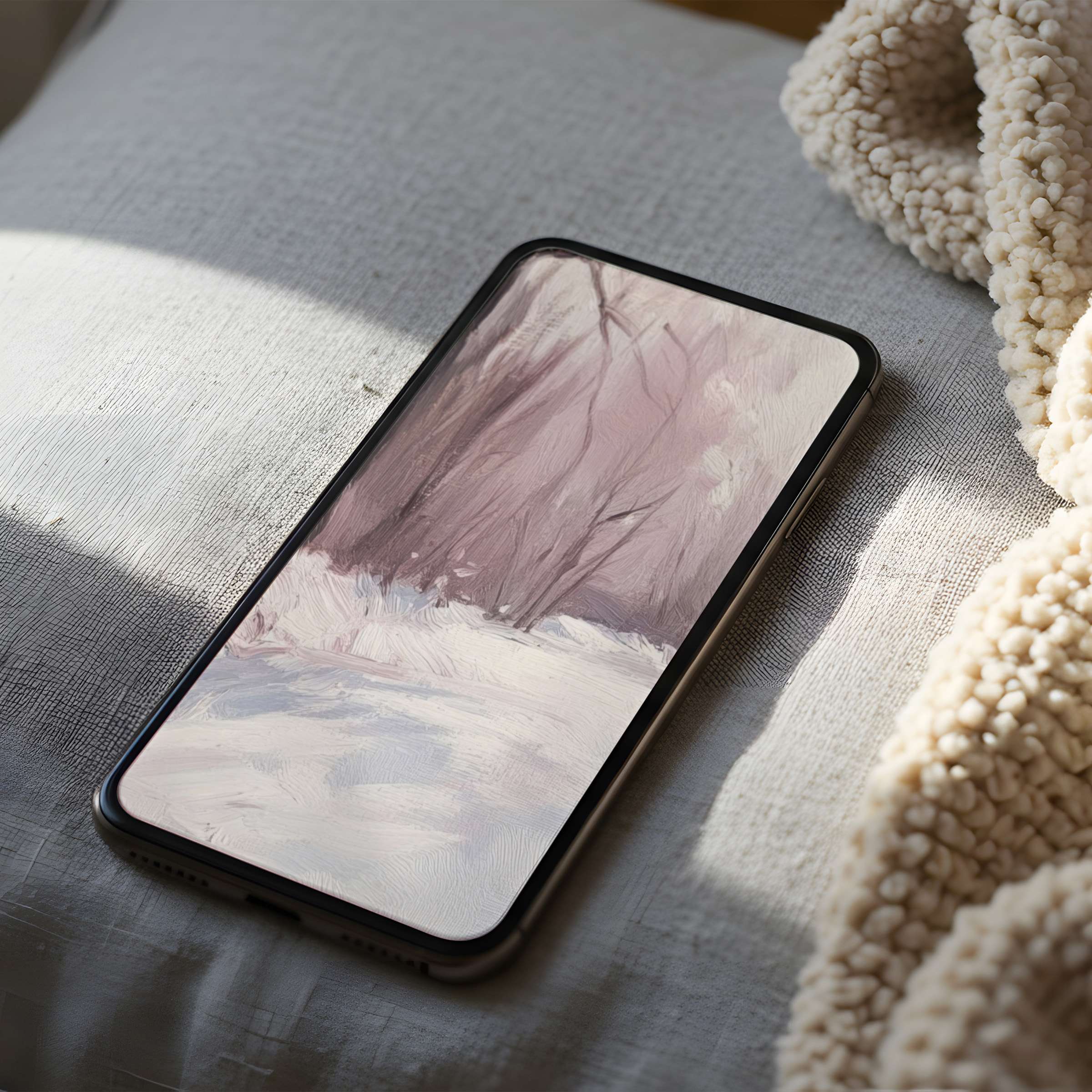 Elegant pastel landscape phone wallpaper, high resolution digital art for iPhone and Android, perfect for serene, sustainable decor