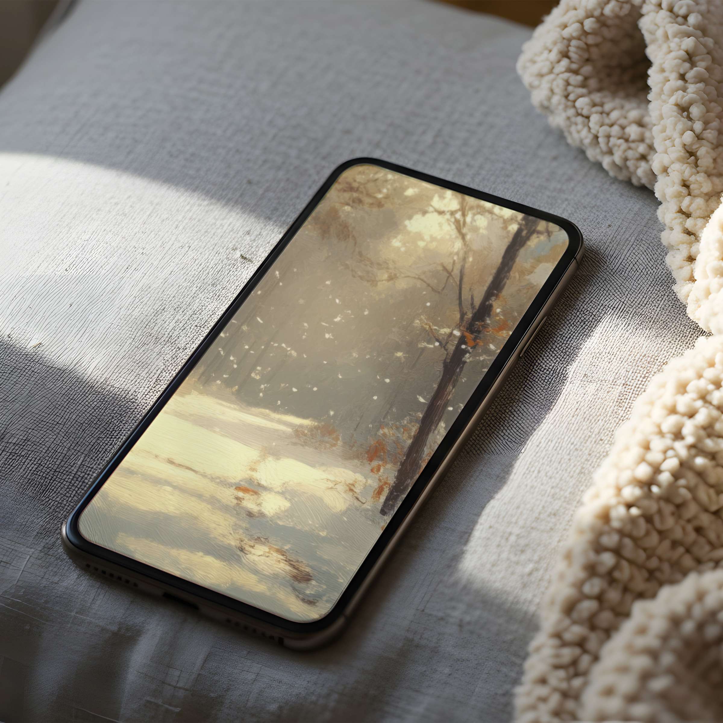 Elegant winter forest phone wallpaper in high resolution with soft tones inspires serenity perfect for iPhone or Android download