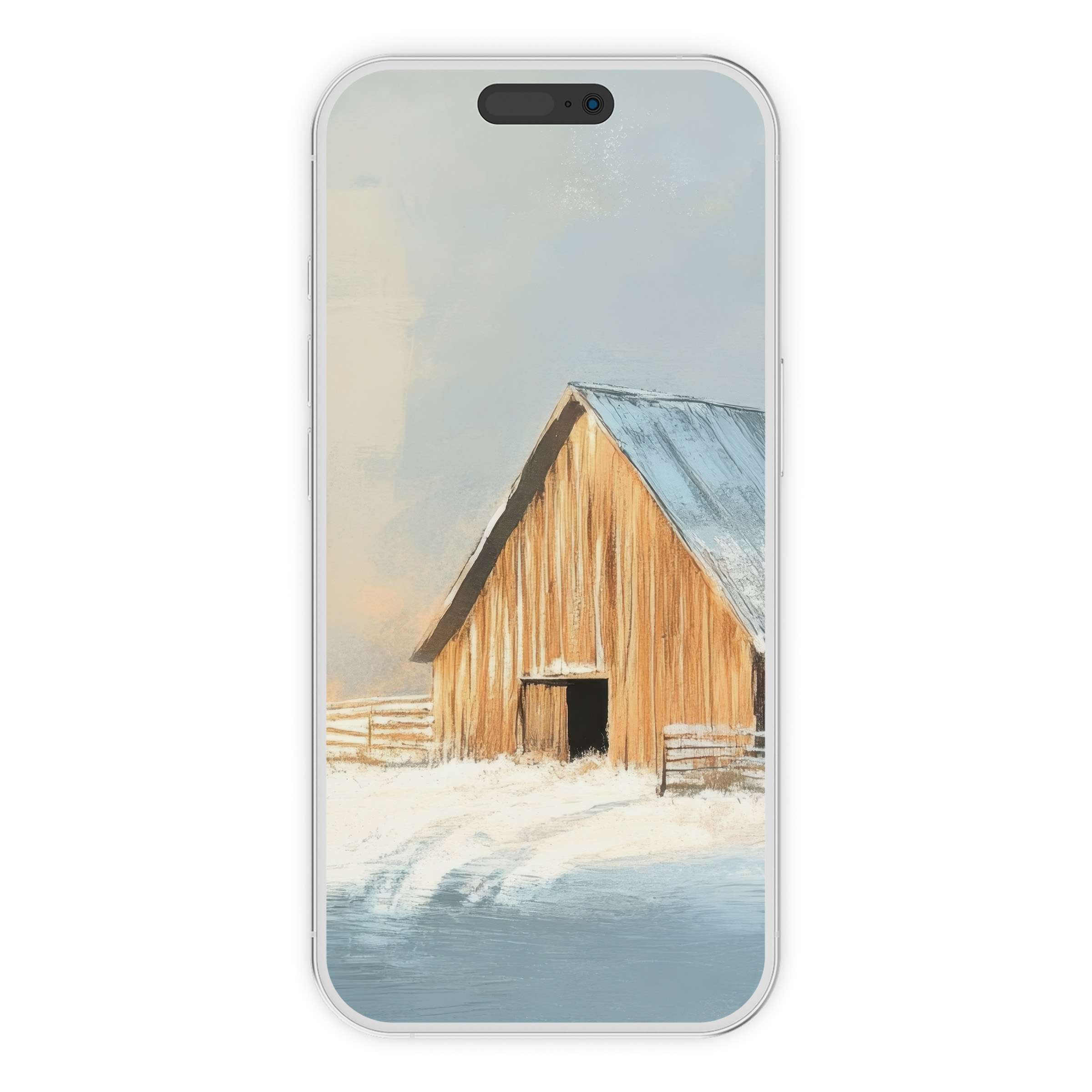Rustic barn in snow for a winter iPhone wallpaper phone background digital download serene art for all phone screens