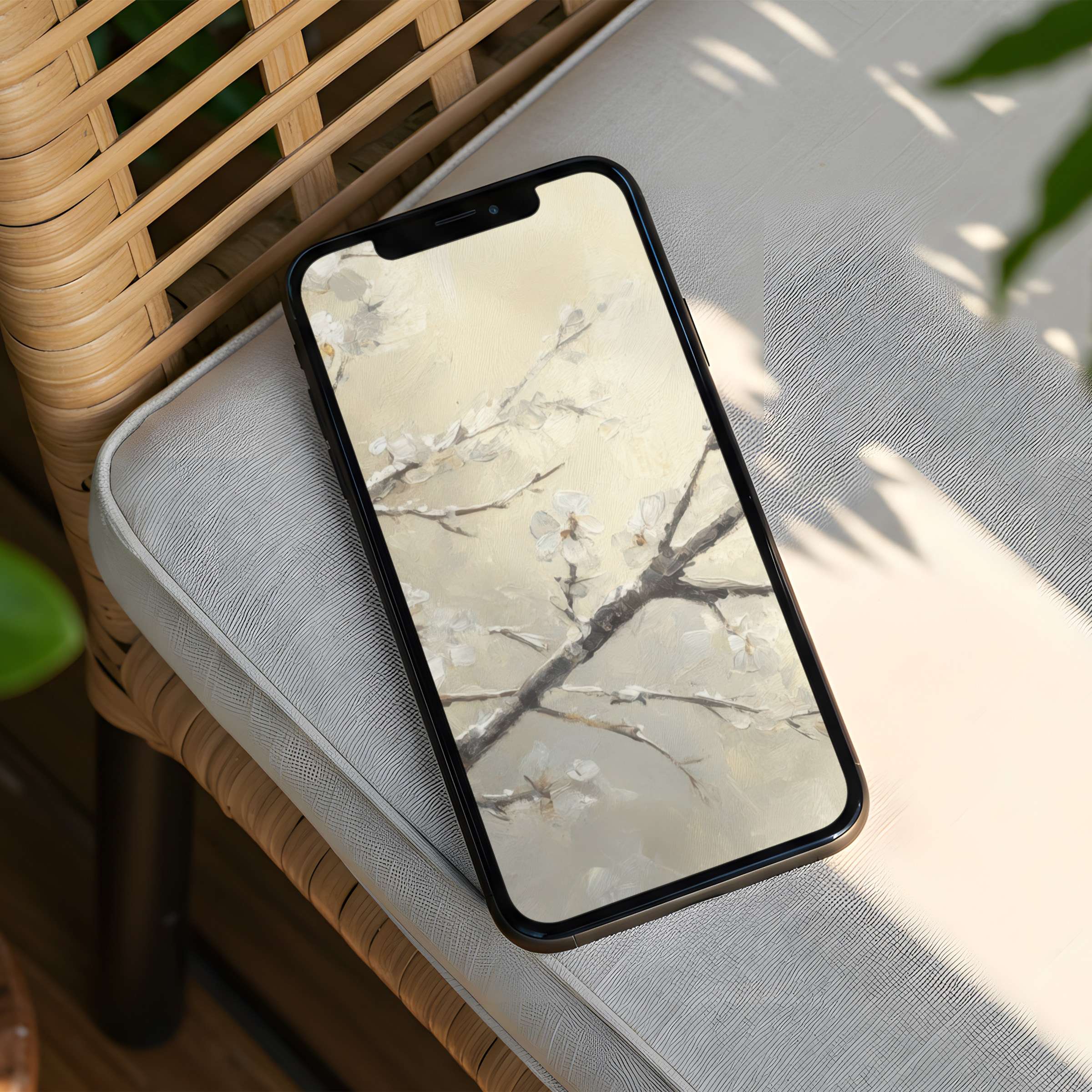 Elegant floral iPhone background with serene white blossoms offers calm inspiration, perfect for your phone instant download now