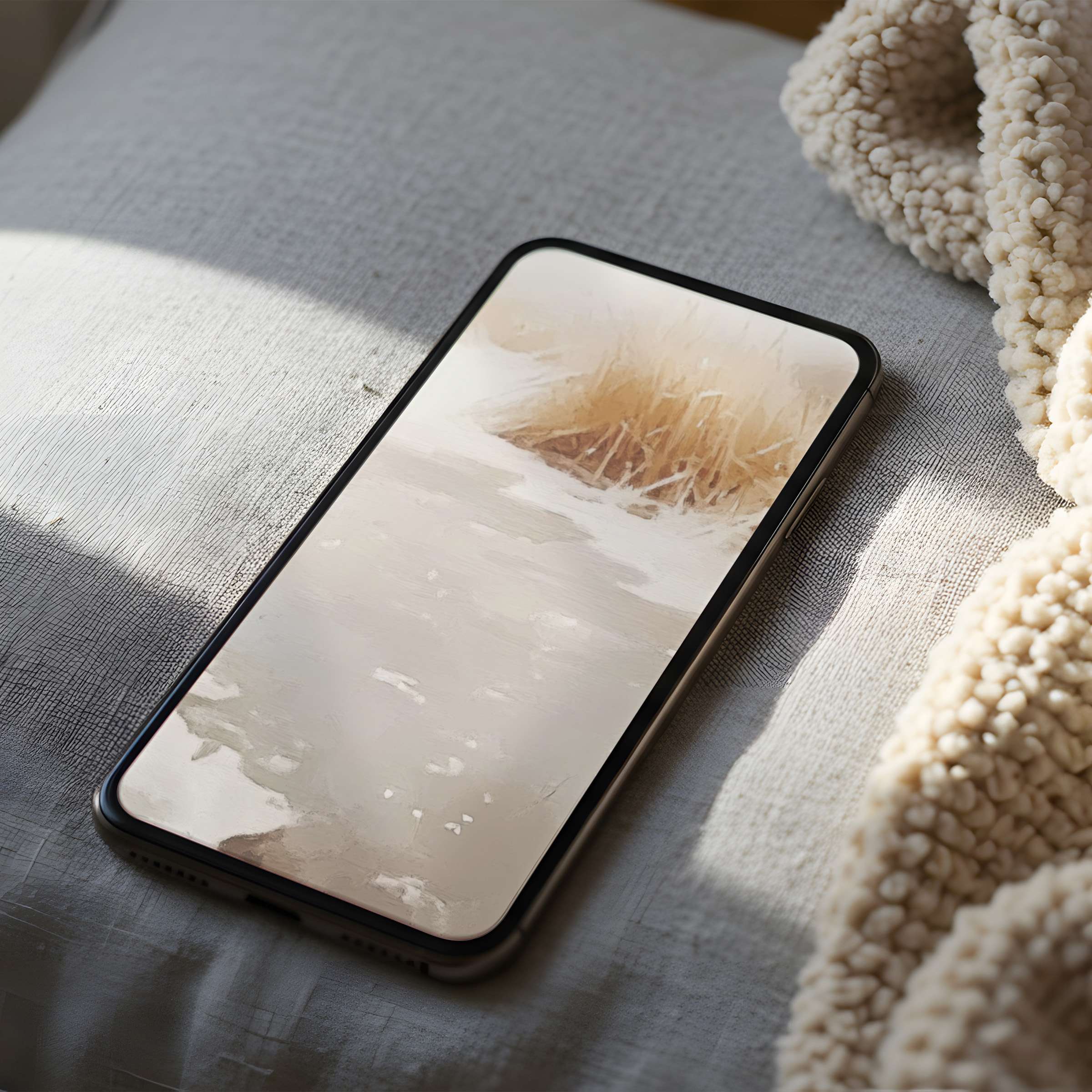 High resolution phone wallpaper with serene beige and white abstract design, perfect digital download for iPhone or Android users