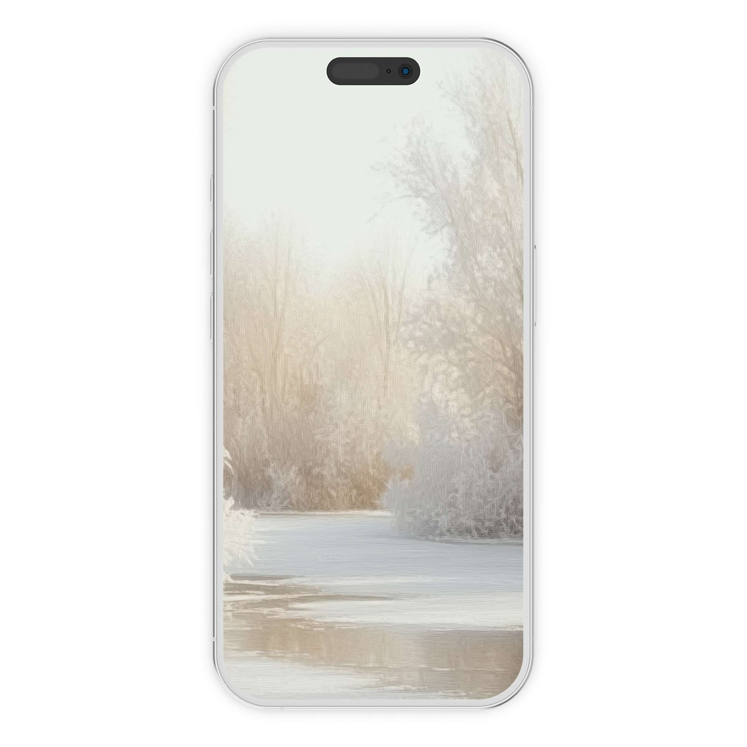 Elegant winter iPhone wallpaper featuring serene snowy landscape, perfect digital download for phone background enhancing calm beauty