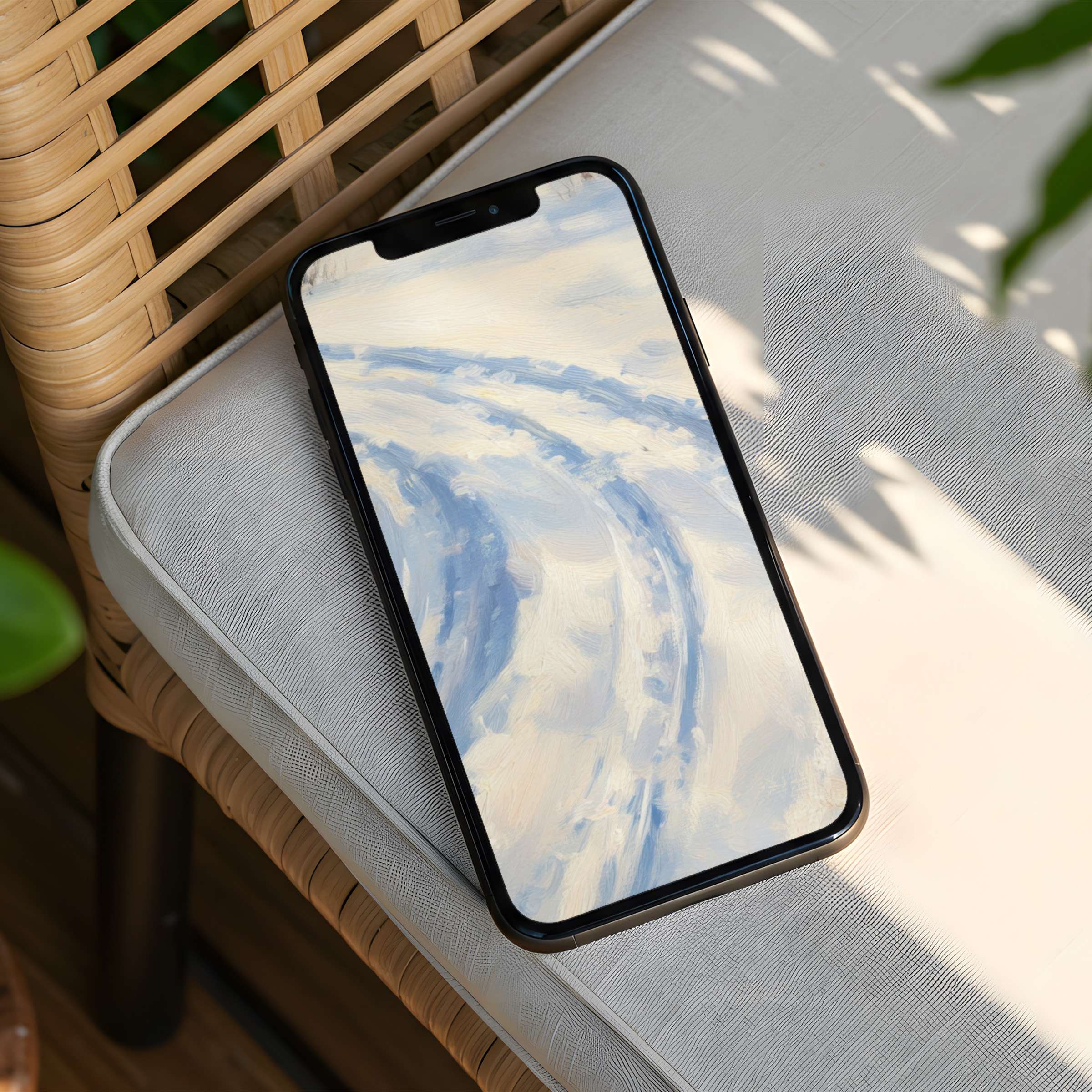 Inspired by serene, swirling blue hues, this elegant iPhone background offers instant download for any phone bringing calm and mindfulness