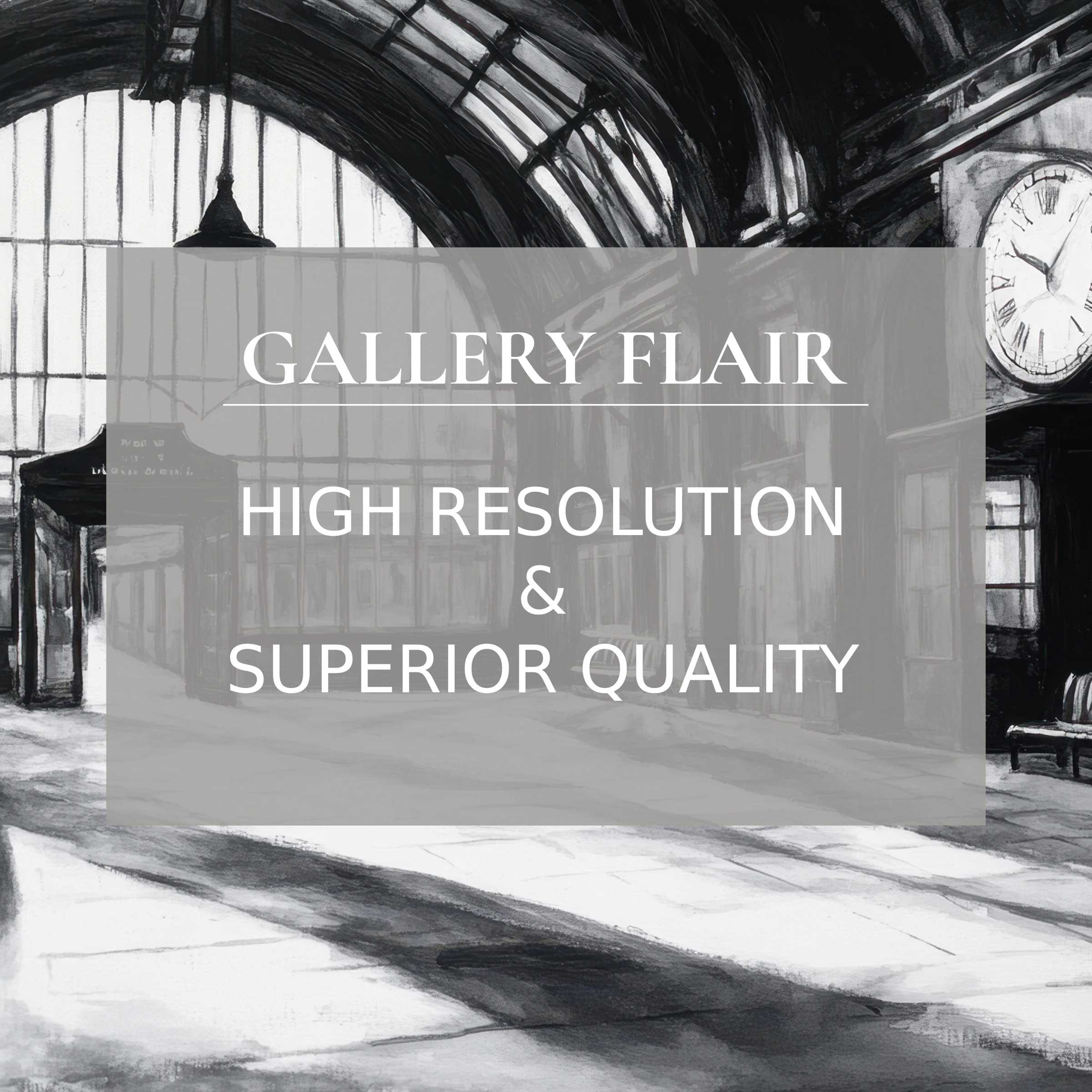 Elegant monochrome train station scene wallpaper for Mac and PC, inspiring calm and mindfulness in any workspace, easy digital download