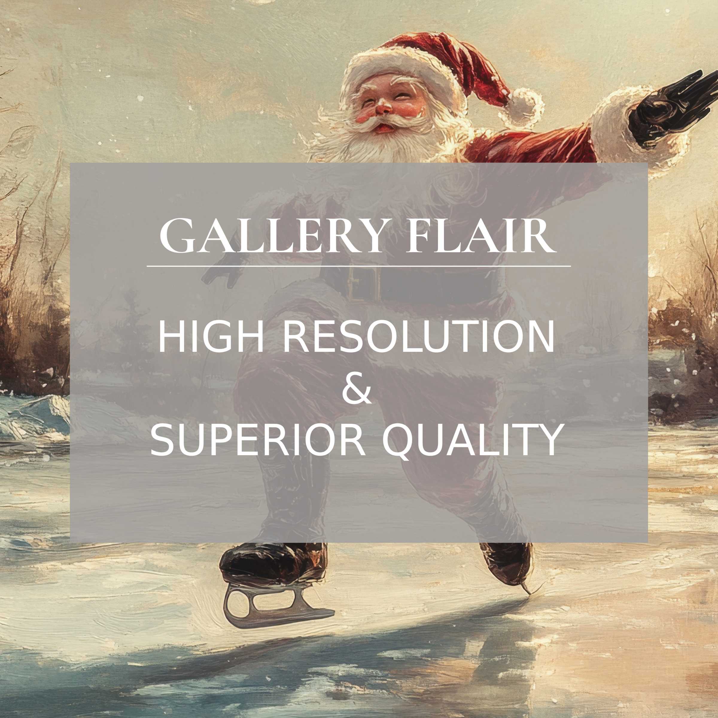 Vintage Santa skating scene wallpaper for Mac and PC brings calm elegance to any home office with easy high-resolution digital download