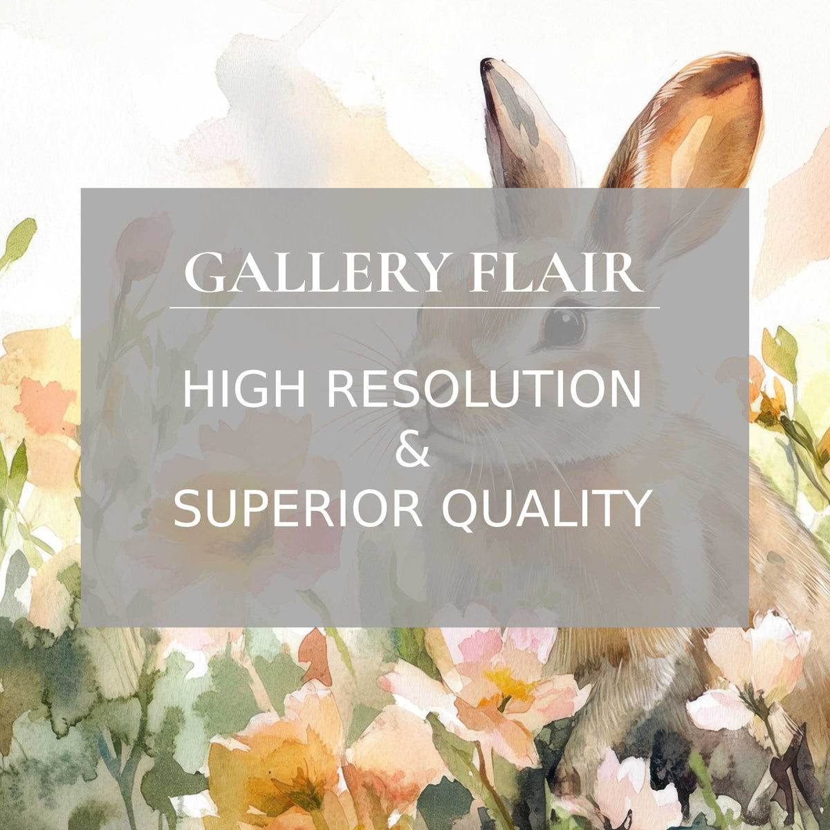 Watercolor rabbit and floral art bring calm and inspiration as a high-resolution wallpaper for Mac and PC digital download
