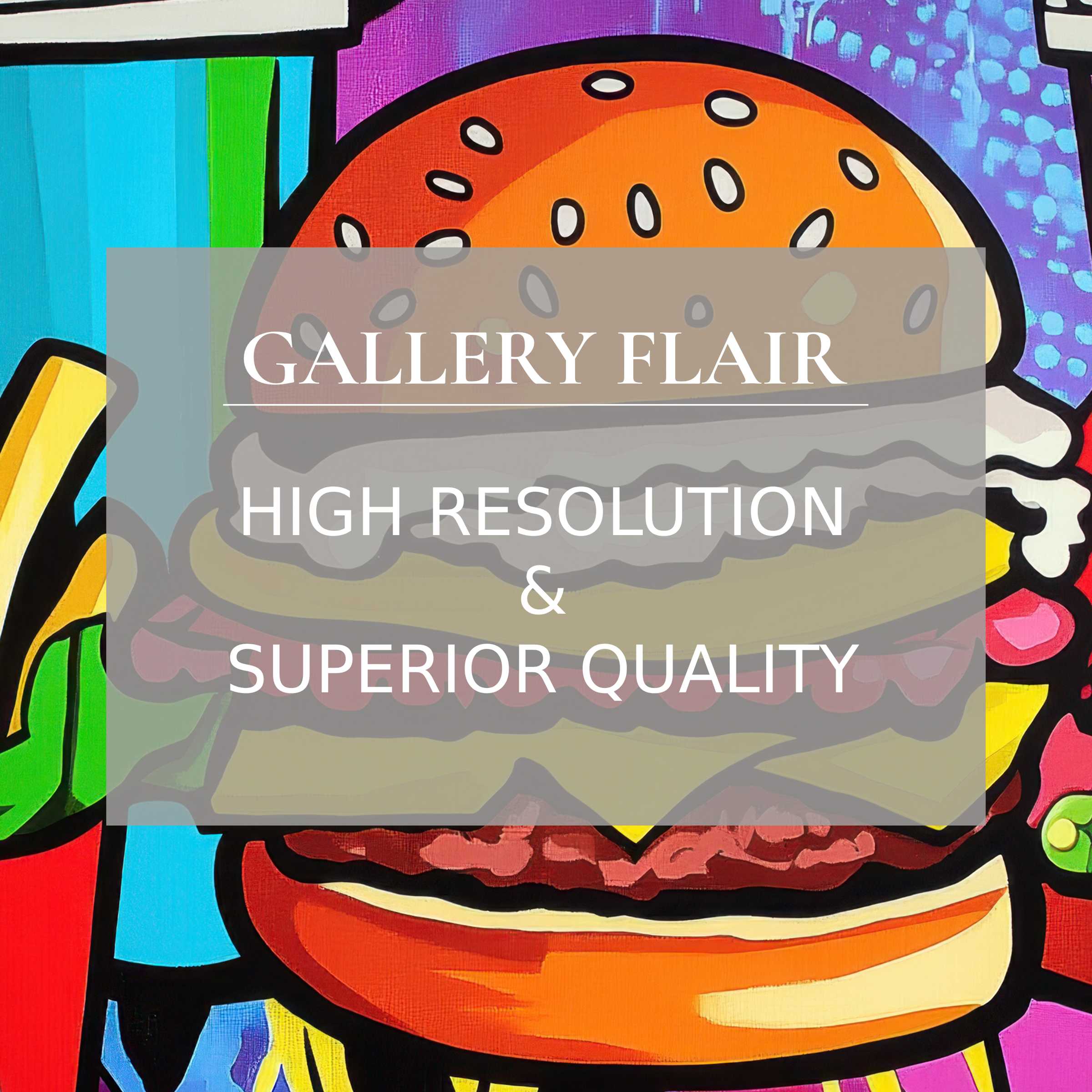 High-resolution pop art burger wallpaper for Mac and PC digital download adds vibrant inspiration to your home office workspace
