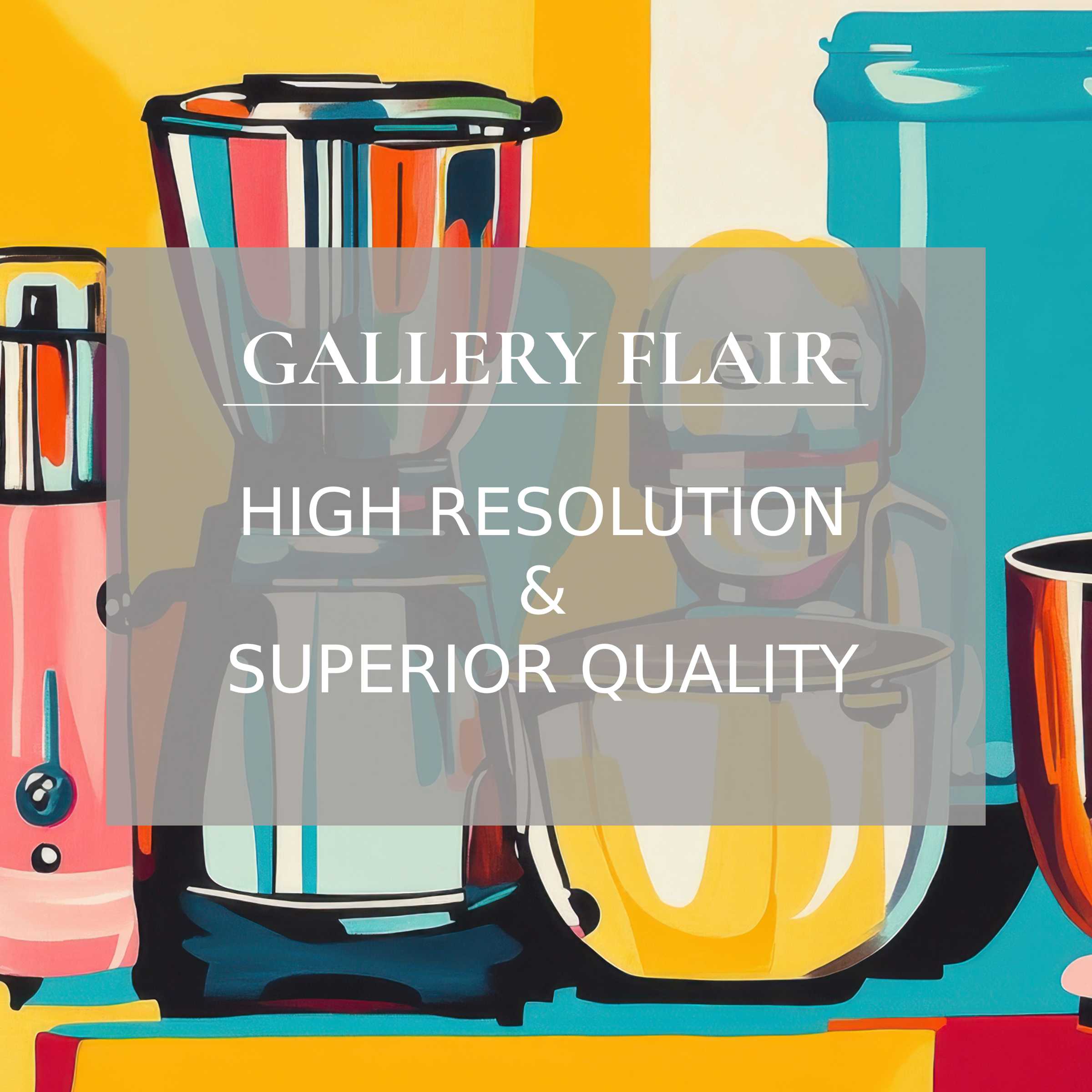 Colorful pop-art kitchen illustration elevating any workspace with elegance and mindfulness, perfect wallpaper for Mac and PC digital download