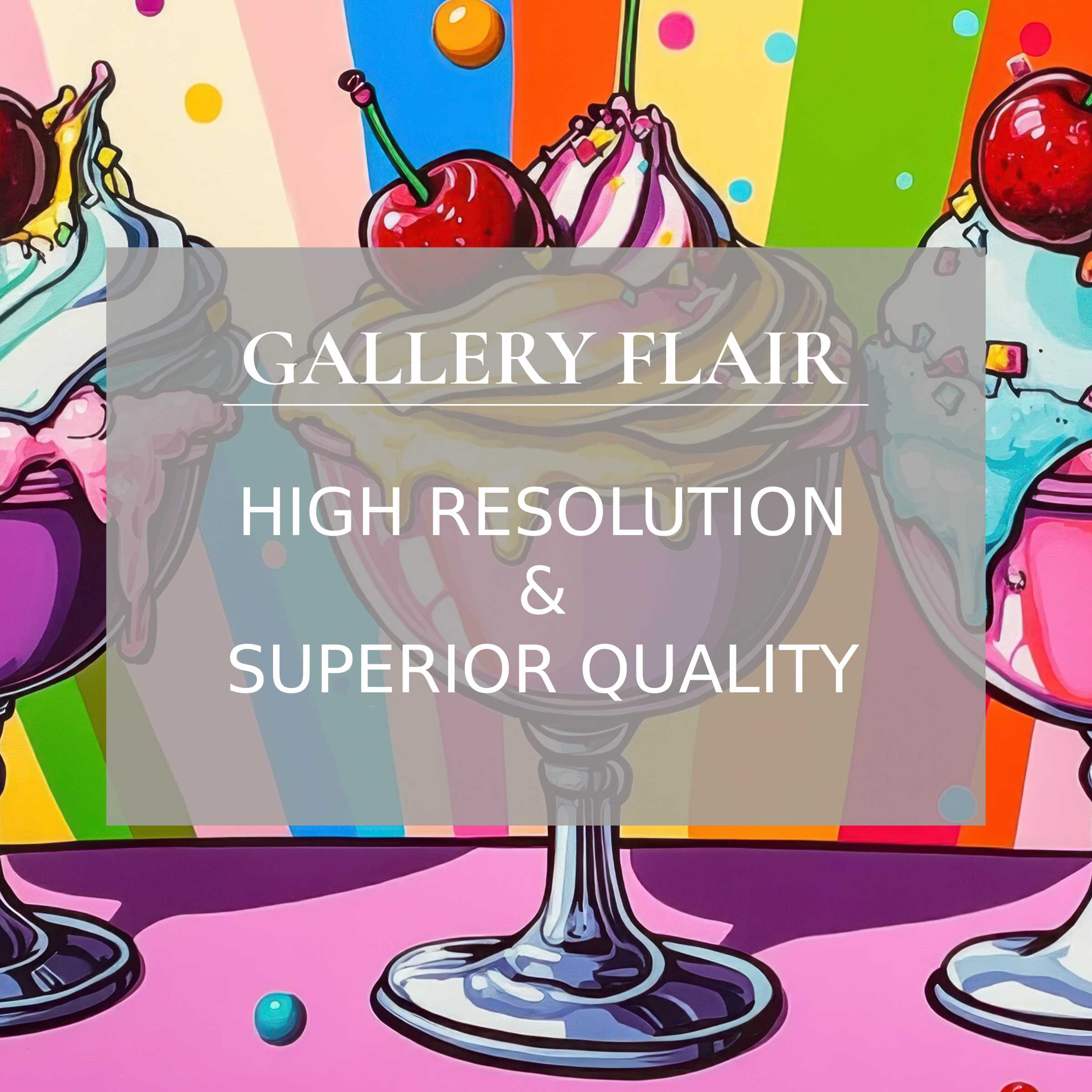 Vibrant iPad wallpaper featuring colorful ice cream sundaes with cherries in a high-resolution pop art style, easy digital download