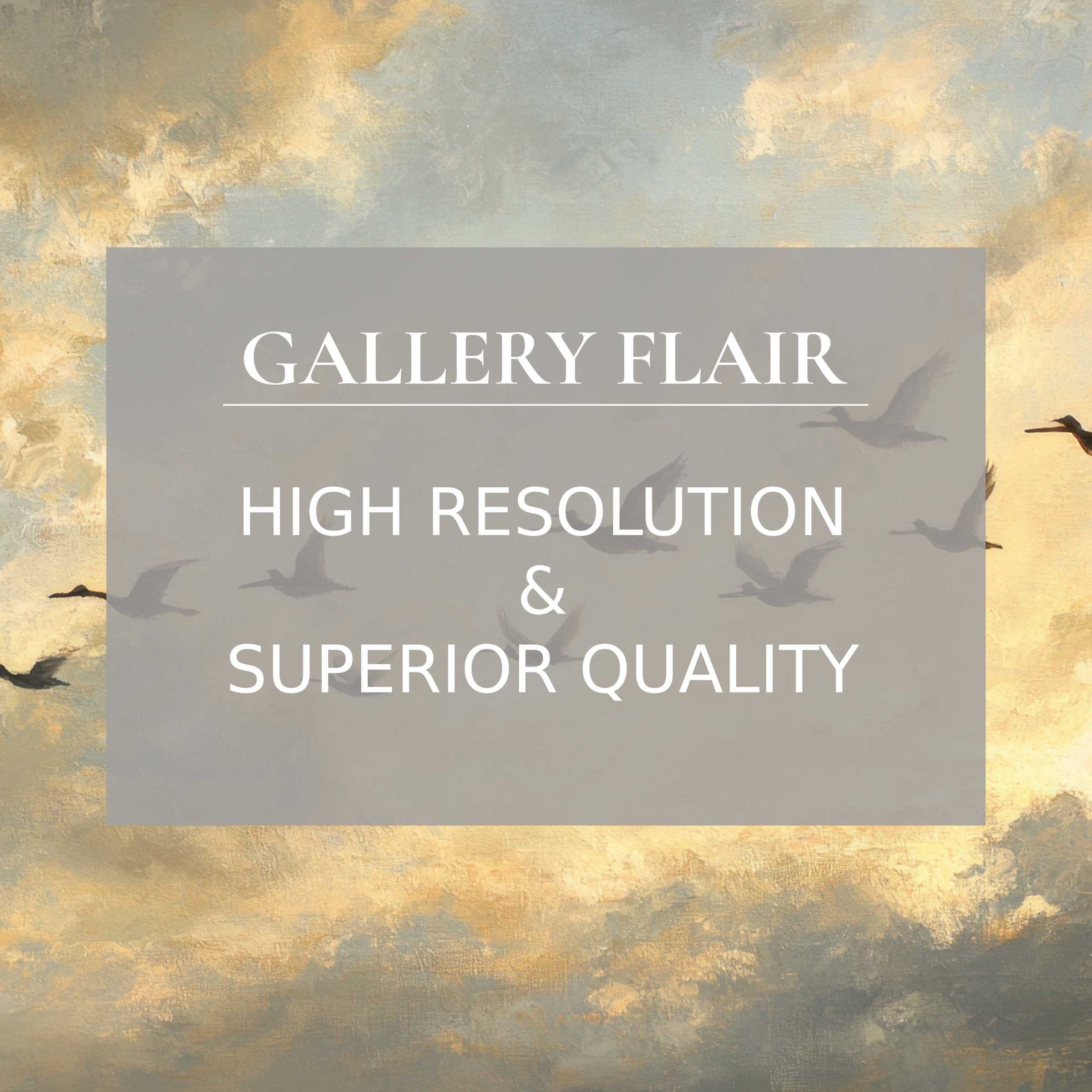 Elegant Wallpaper for Mac and PC featuring birds in flight over golden clouds, a high-resolution digital download for tranquil workspaces